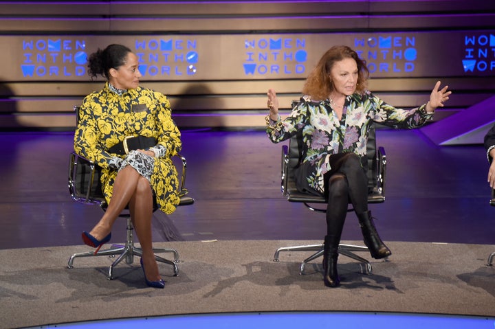 Diane von Furstenberg and Tracee Ellis Ross speak at Tina Brown's Women in the World Summit in New York City on April 7. 