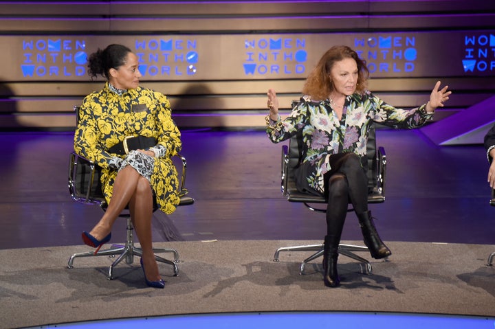 Diane von Furstenberg and Tracee Ellis Ross speak at Tina Brown's Women in the World Summit in New York City on April 7. 