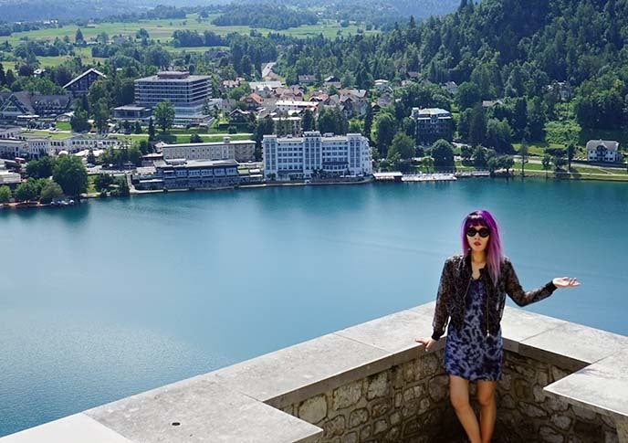 Travel writer La Carmina at Lake Bled, Slovenia.