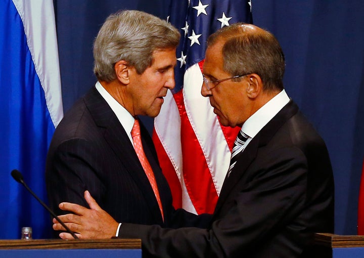 Secretary of State John Kerry and Russian Foreign Minister Sergei Lavrov in September 2013, after announcing an agreement aimed at eliminating the Assad regime's chemical weapons arsenal.