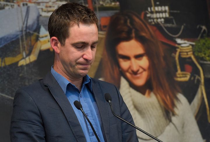 Brendan Cox during a service for his wife last June.