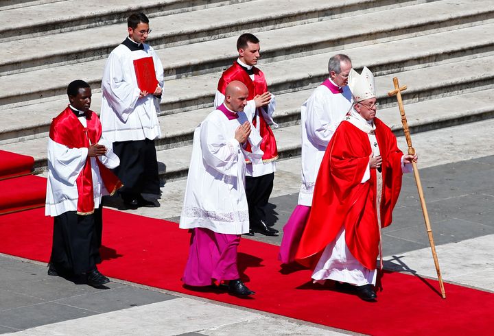 Pope Francis leads the Palm Sunday Mass in Saint Peter's Square. 