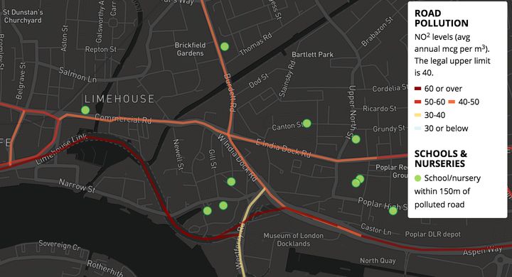 The three green dots in the middle of the map are the worst affected nurseries in the country, located in Tower Hamlets, East London