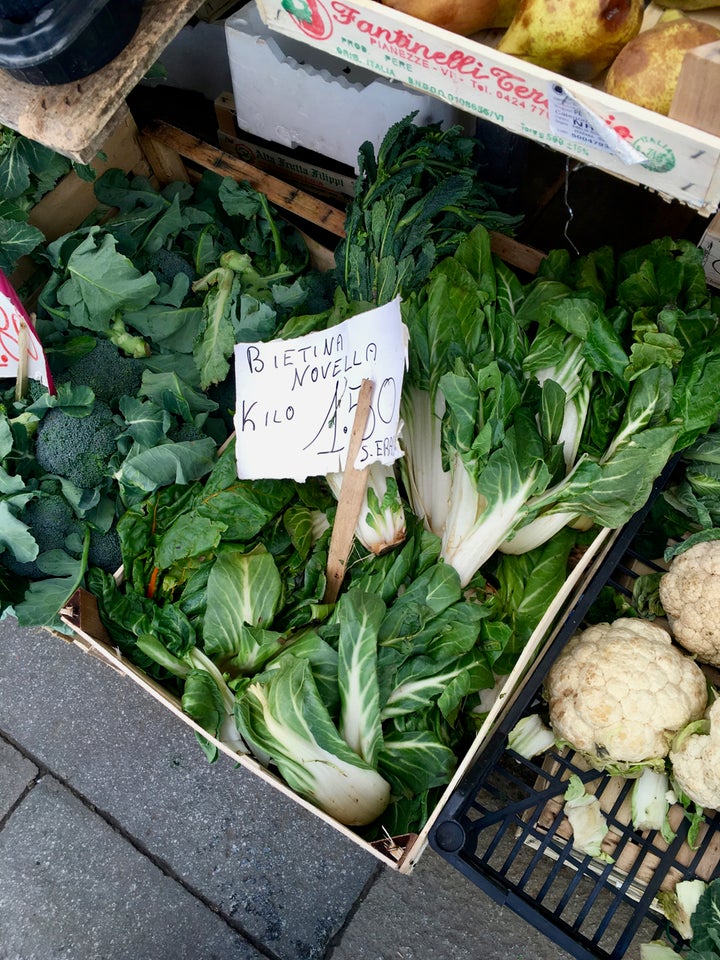 <p>Locally grown new-season chard in Venice - while snow was still on the ground back home in New York</p>