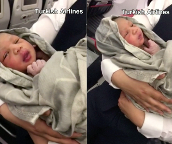 This baby girl will have a unique story to tell all her life after being born aboard an airplane, mid-flight.