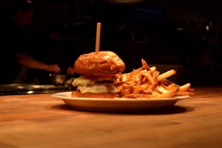 Burger and fries at Edmund’s Oast