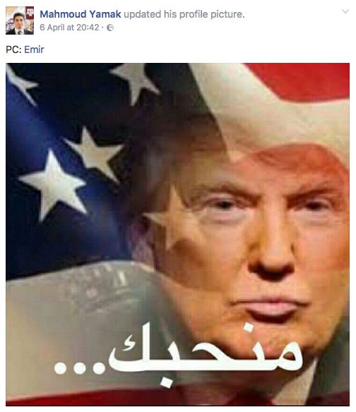A Facebook post with Trump's face, the American flag and Arabic for 'We Love You'