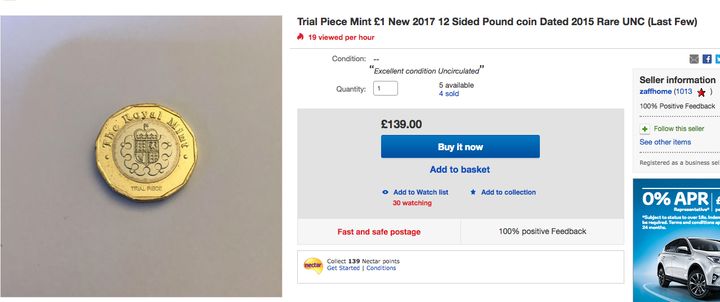 A coin with 'trial piece' for sale on ebay