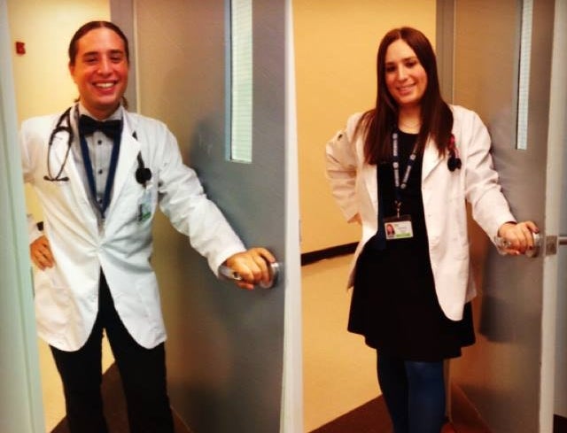 Hannah Simpson, as she appeared in Medical School in September 2012, recreating the pose in January 2014.