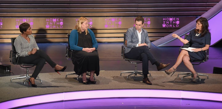 Joy-Ann Reid, Heidi Beirich and Brendan Cox (left to right) discussed defeating white supremacism at a Women in the World panel discussion, moderated by Juju Chang.