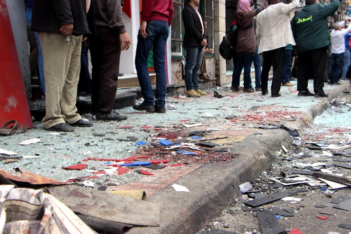 Bombing site is seen after bomb attack near St. Marks Cathedral in the coastal city of Alexandria, Egypt on April 09, 2017.