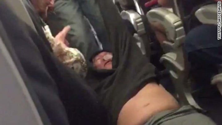 <p>Passenger Dr. David Dao being dragged off a United Airlines flight, April 9, 2017 </p>