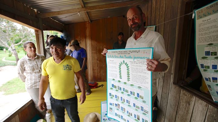 <p>Forest Trends and USAID staff traveled to Yawanawa territory for the poster launch </p>