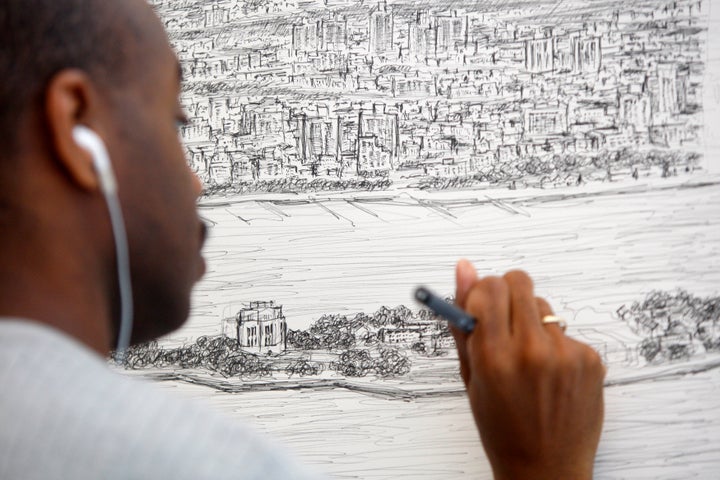 Wiltshire drew the New York City skyline at the Pratt Institute in Brooklyn.