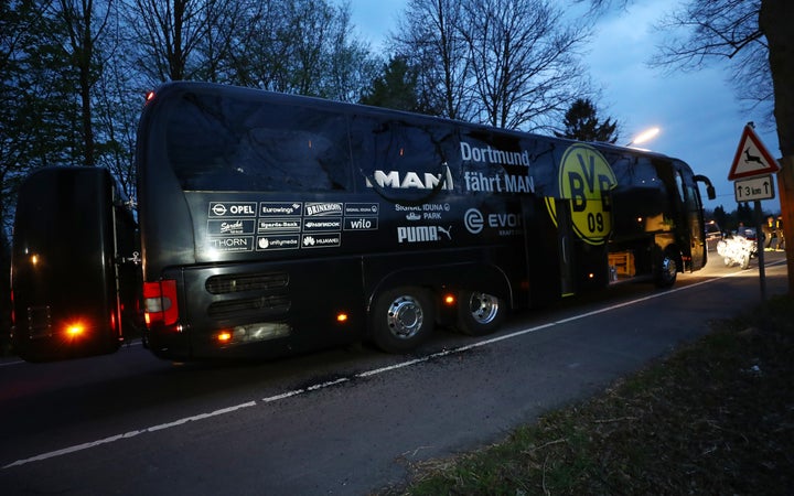 <strong>Three explosions went off near the</strong> Borussia Dortmund bus on Tuesday