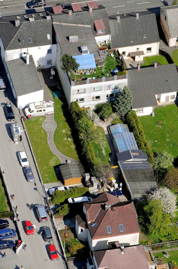 An aerial view of the house in Amstetten where Fritzl imprisoned his daughter and her children underground for 24 years 