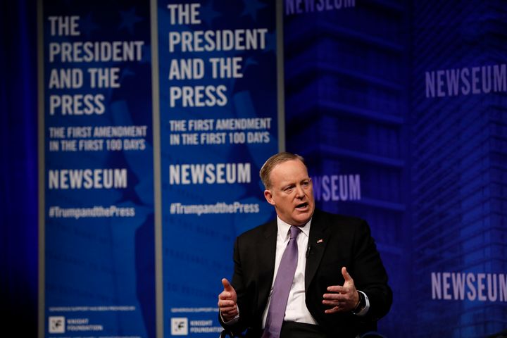White House press secretary Sean Spicer speaks at the Newseum during the "The President and The Press, The First Amendment in the First 100 Days" event on Wednesday. 