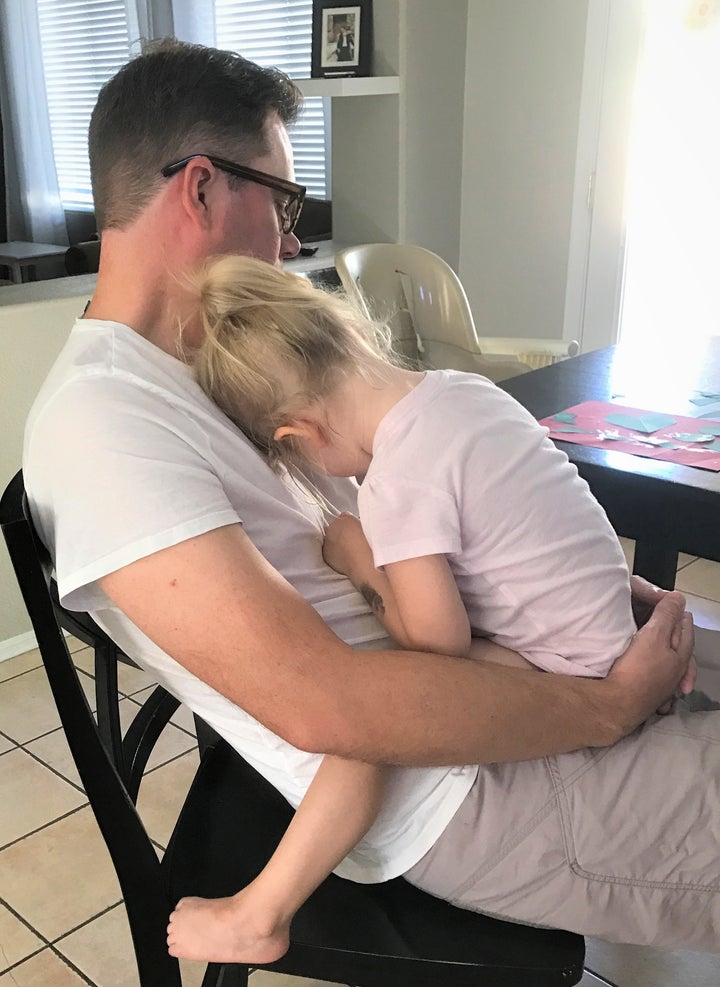 <p>Daddy’s snuggles are every bit as good as mommy’s—especially when you have the stomach flu.</p>