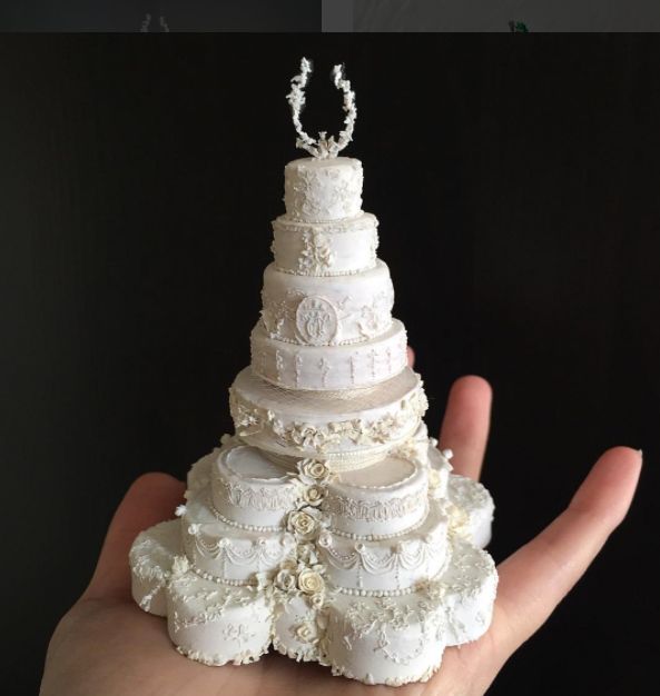A miniature version of Prince William and Kate Middleton's wedding cake. 