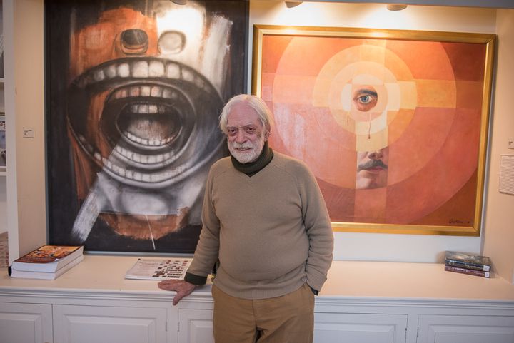 Alfred Levis with just two of his extensive Gorski collection in his Museum of the Creative Process.