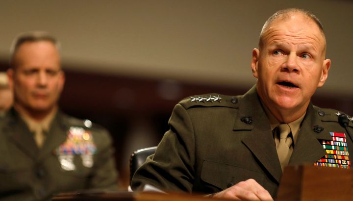 General Robert Neller testifies during a Senate Armed Services Committee hearing on the Marines United Facebook page on Capitol Hill on March 14, 2017