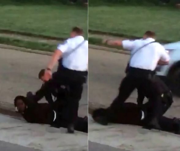 Images taken from a video shot in Columbus, Ohio, on Saturday appear to show an officer stomping on a handcuffed suspect's head.