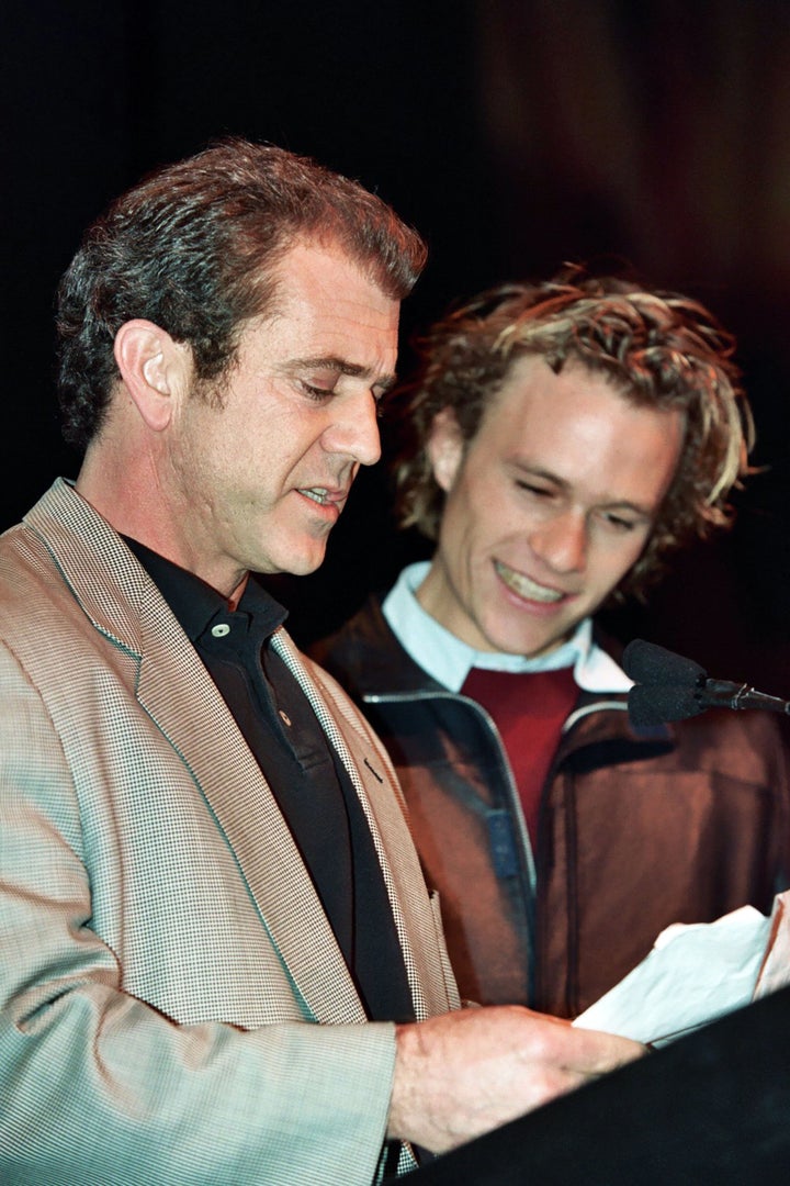 Mel Gibson and Heath Ledger during 2000 NATO/Showest Convention at Paris Hotel in Las Vegas, Nevada, United States.