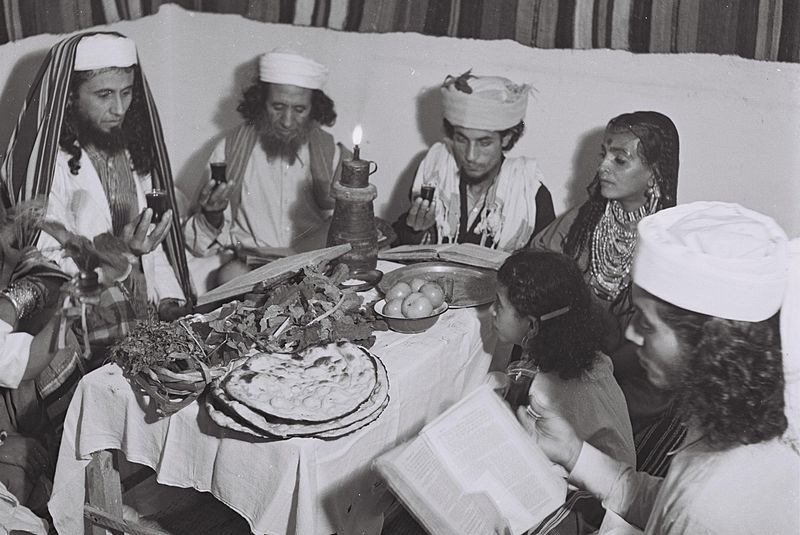 A Yemenite Habani family celebrating Passover