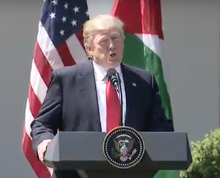 <p> President Trump at a news conference with Jordan’s King Abdullah II on April 5, 2017, at which the President commented on crisis in Syria. (Screen shot from whitehouse.gov) </p>