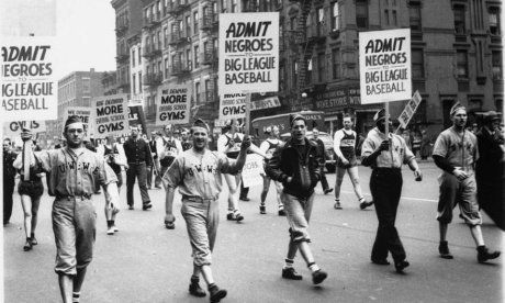 A May Day march in New York in the early 1940s called for the integration of baseball