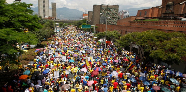 Colombians marched in Bogota on April 1 against corruption, the FARC peace process and national politics in general. 