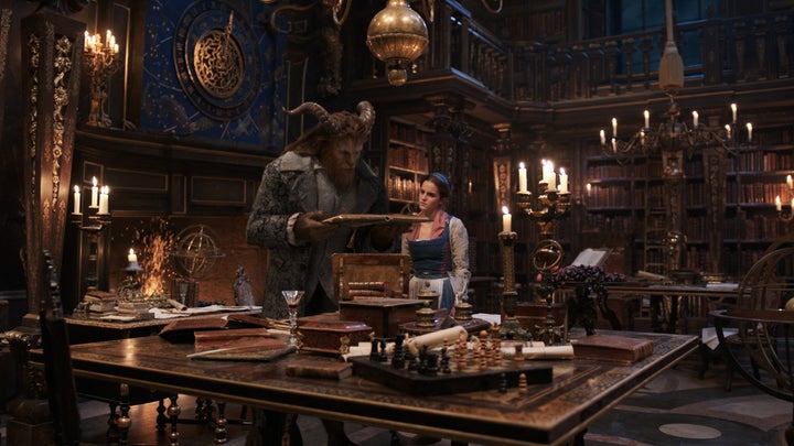 Emma Watson, right, as Belle with Dan Stevens, left, as Beast.