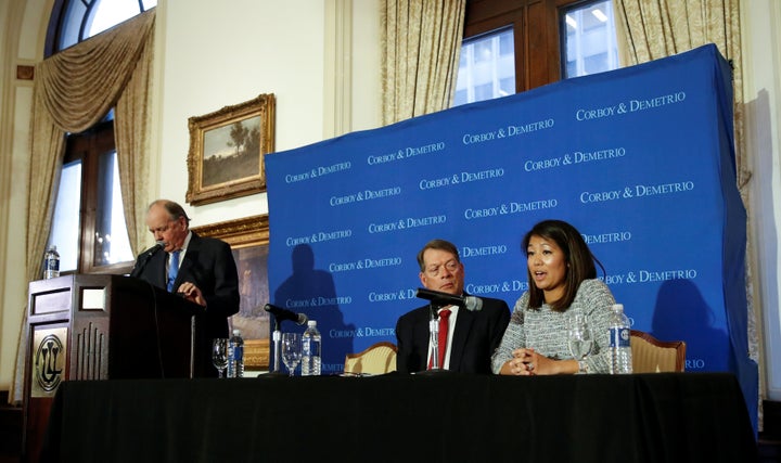 L-R: Family lawyers Thomas Demetrio, Stephen Golan and Crystal Dao Pepper at Thursday's press conference