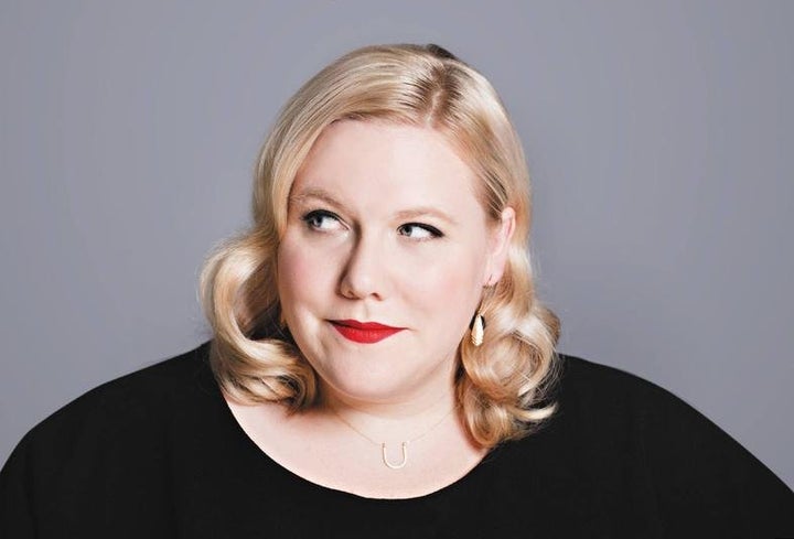 Lindy West on the paperback cover of her memoir, <em>Shrill</em>.
