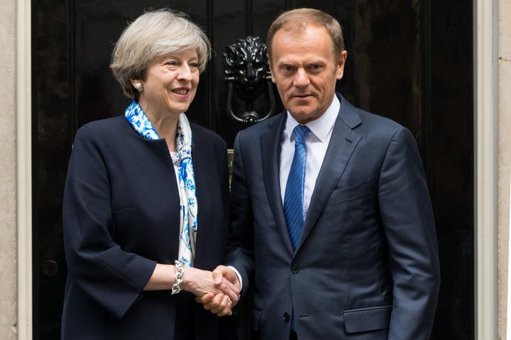 Theresa May and European Council President Donald Tusk