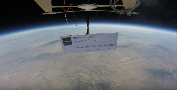 Autonomous Space Agency Network sent a tweet for President Donald Trump to space using a homemade weather balloon.