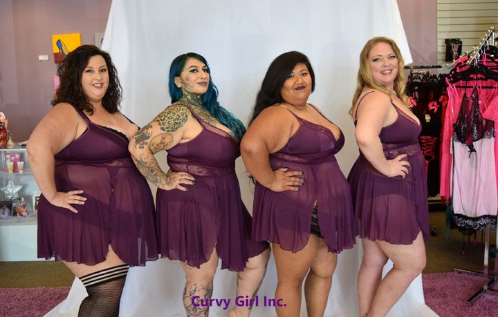 4 Babes Modeling our “Corissa” baby doll in 1/2x and 3/4x. Designed by Coquette Lingerie 