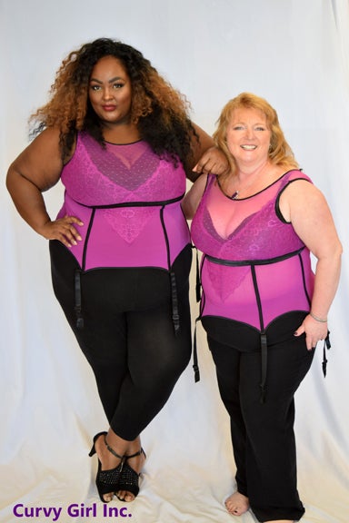 Saucye West, Plus Model and Sarah modeling our “Chamia” bustier. Saucye is modeling the 3/4x and Sarah is modeling the 1/2x.