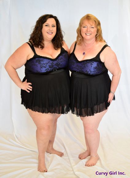 Melissa and Sarah modling our purple and black “Chrystal” baby doll designed by Coquette.