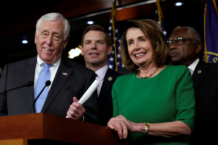 House Democratic Whip Steny Hoyer (Md.), left, speaks next to House Minority Leader Nancy Pelosi (D-Calif.) at a news conference after Republicans pulled their Obamacare replacement bill.