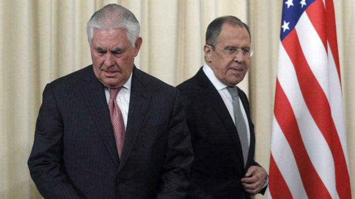 Russian Foreign Minister Sergei Lavrov (R) and US Secretary of State Rex Tillerson (L), Moscow, Russia. 