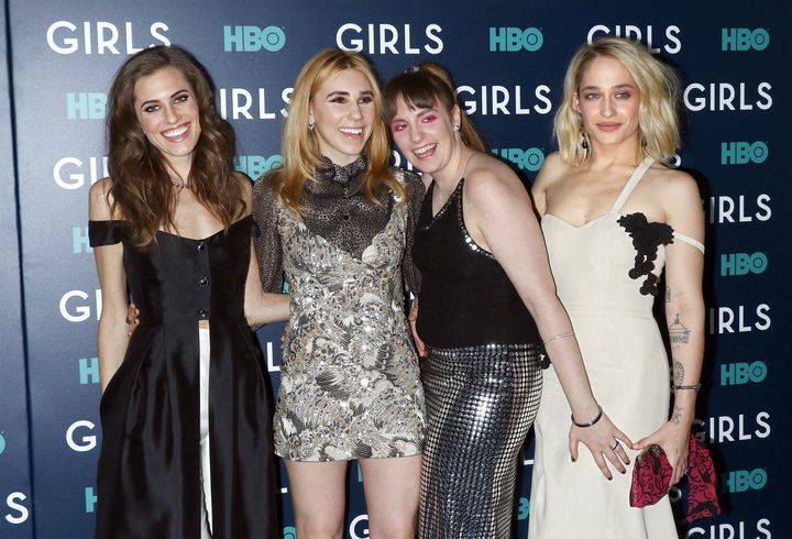 Actresses Allison Williams, Zosia Mamet, Lena Dunham and Jemima Kirke attend the the New York premiere of the sixth and final season of