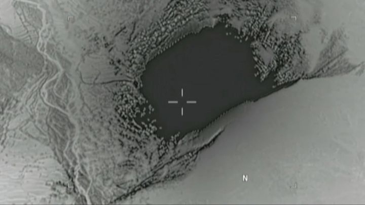 This still image taken from a video released by the Defense Department shows the moment the bomb struck the eastern province of Nangarhar, Afghanistan.