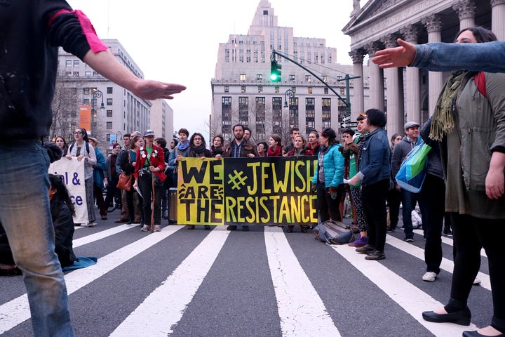 Members of Jews for Racial and Economic Justice organized a rally in New York City.