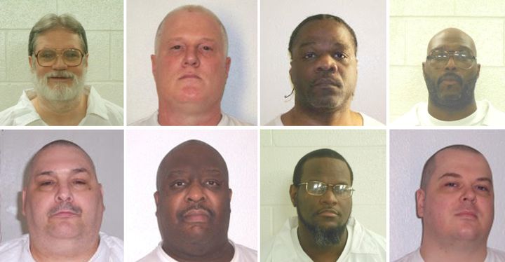 Inmates Bruce Ward (top row L to R), Don Davis, Ledell Lee, Stacy Johnson, Jack Jones (bottom row L to R), Marcel Williams, Kenneth Williams and Jason Mcgehee are shown in these booking photos provided March 21, 2017. (Courtesy Arkansas Department of Corrections/Handout via REUTERS)