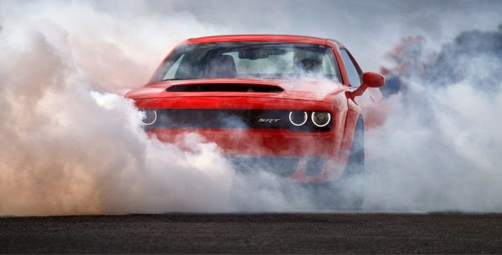 Smoking tires accompany the launch of this Dodge Challenger SRT Demon. photo: Dodge 