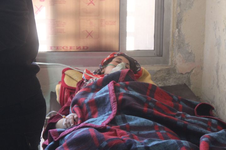 A wounded kid waits for the treatment after the chemical attack on April 4, 2017