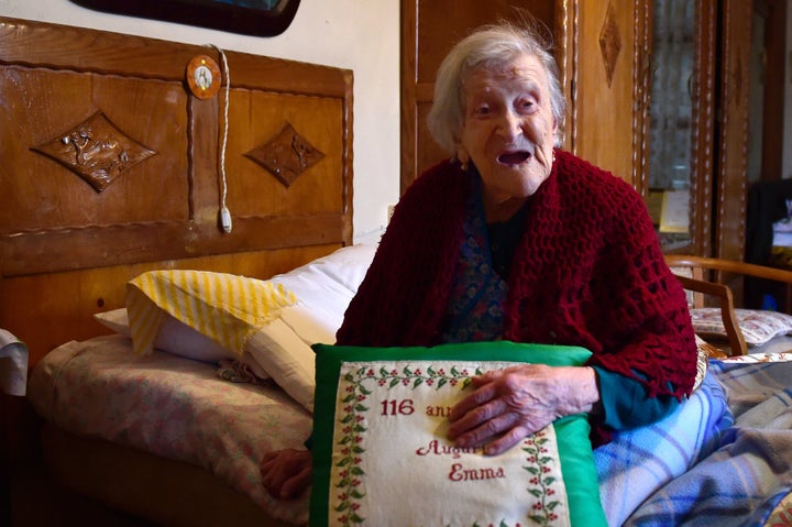 Morano poses for a photo after receiving the distinction of being the world's oldest known living person.