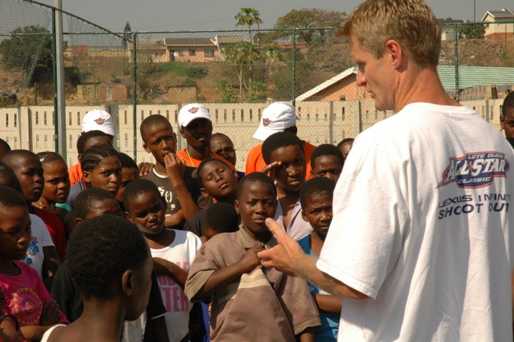<p>Steve Kerr, then General Manager for the Phoenix Suns (current Golden State Warriors Head Coach), talks to PeacePlayers International participants in South Africa in 2005.</p>