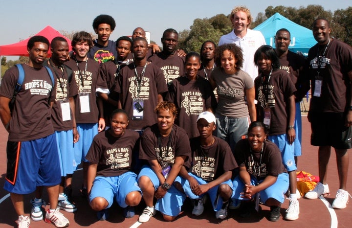 <p>HOOPS 4 HOPE with NBA players at the 2007 NBA Basketball Without Borders Africa Camp.</p>